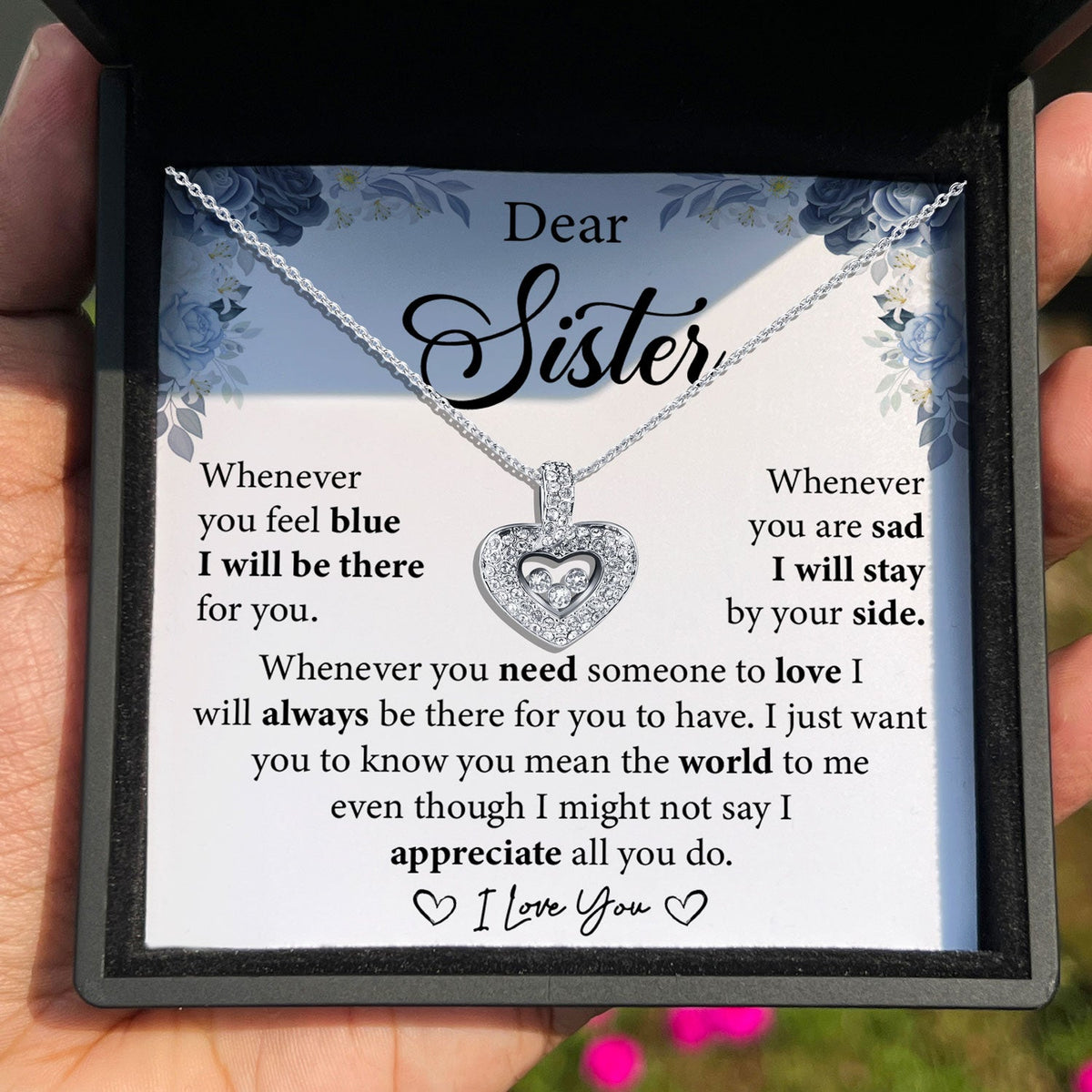 To My Dear Sister - I Appreciate All You Do - Tryndi Floating Heart Necklace-4