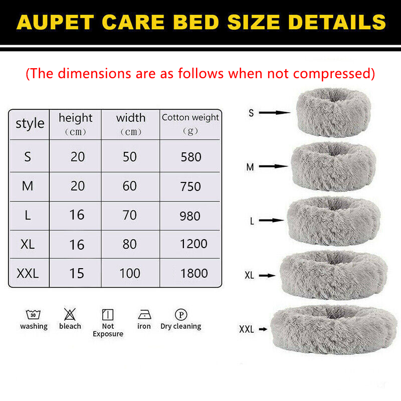 XXL round plush calming pet bed donut nest with a washable grey zipper cover — view 3