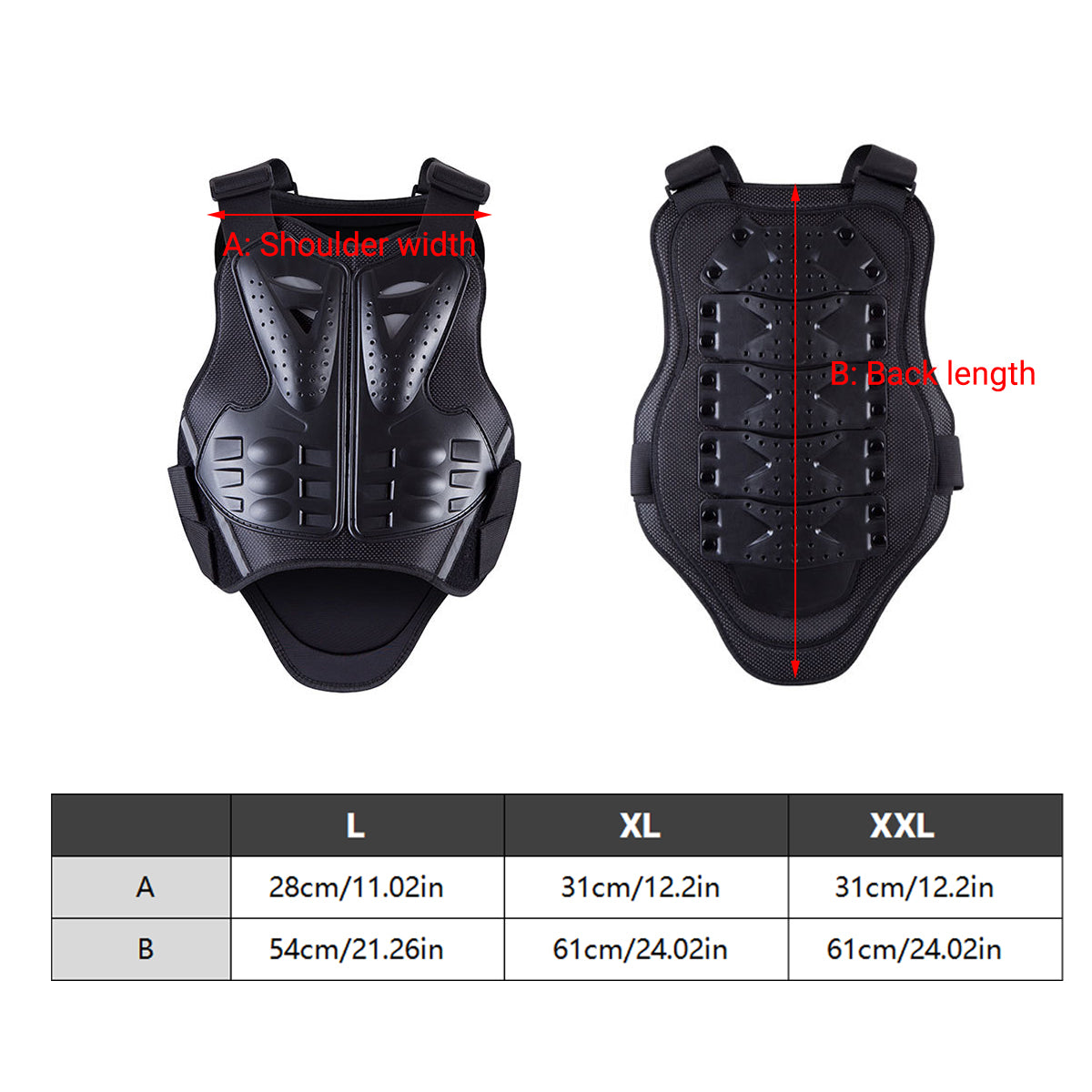 Black shockproof motorcycle back protector vest with breathable foam padding and adjustable straps — view 3