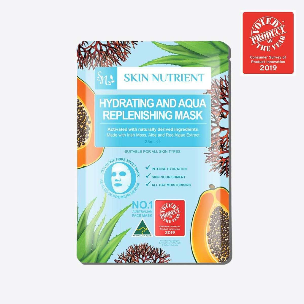 Hydrating bio-cellulose sheet mask in white packaging by Skin Nutrient for dry skin