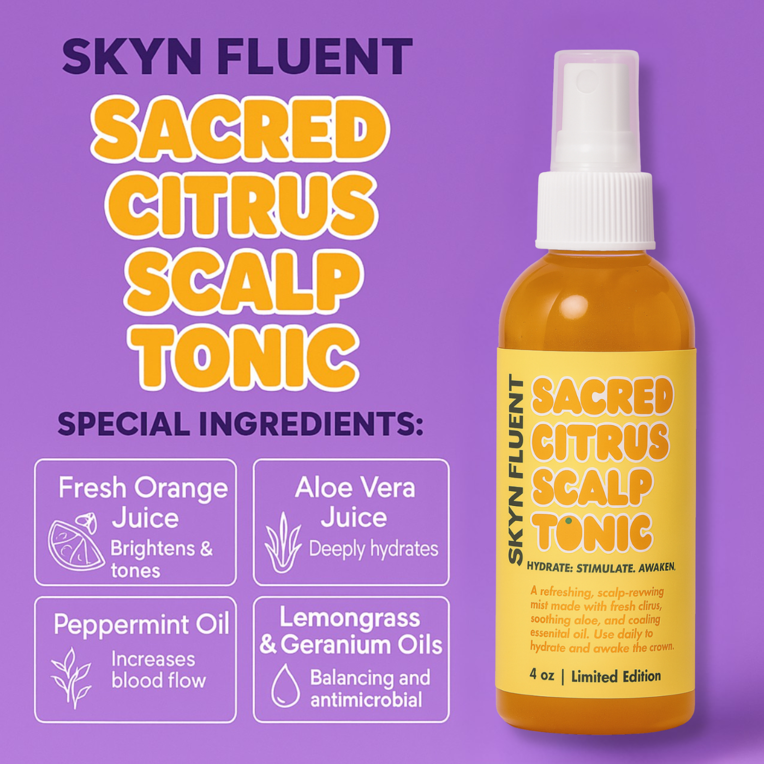 Sacred Citrus Scalp Tonic bottle, a lightweight refreshing mist for healthy hair and scalp hydration — view 3