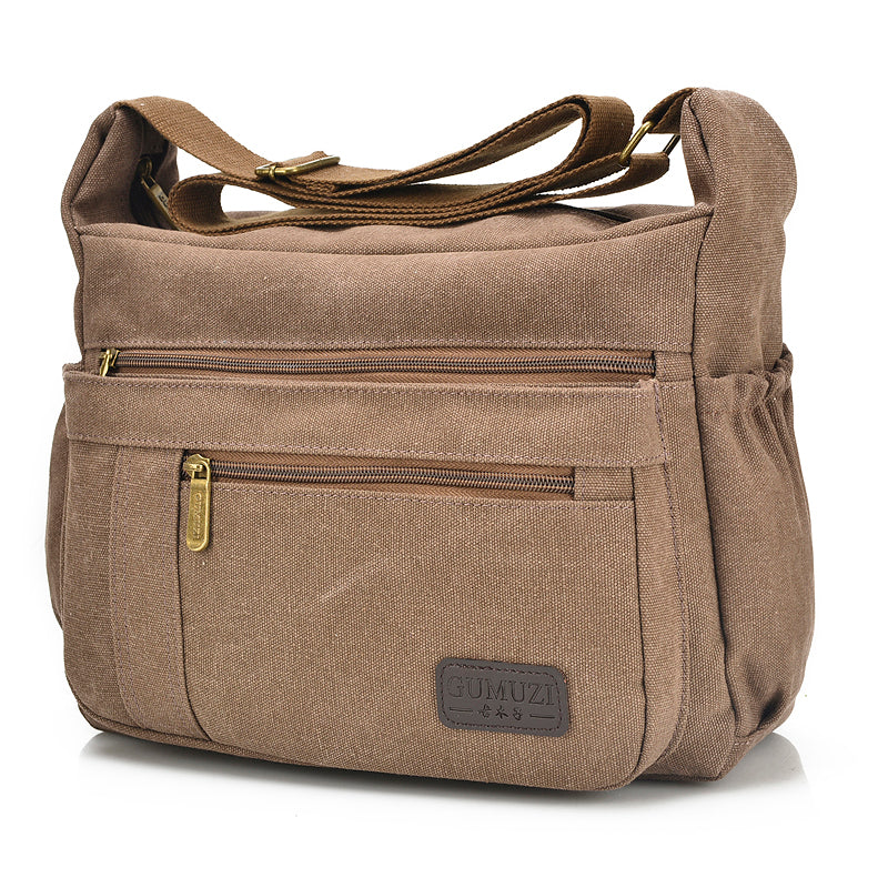 Durable canvas crossbody messenger bag with adjustable shoulder sling strap for daily commuting — view 4