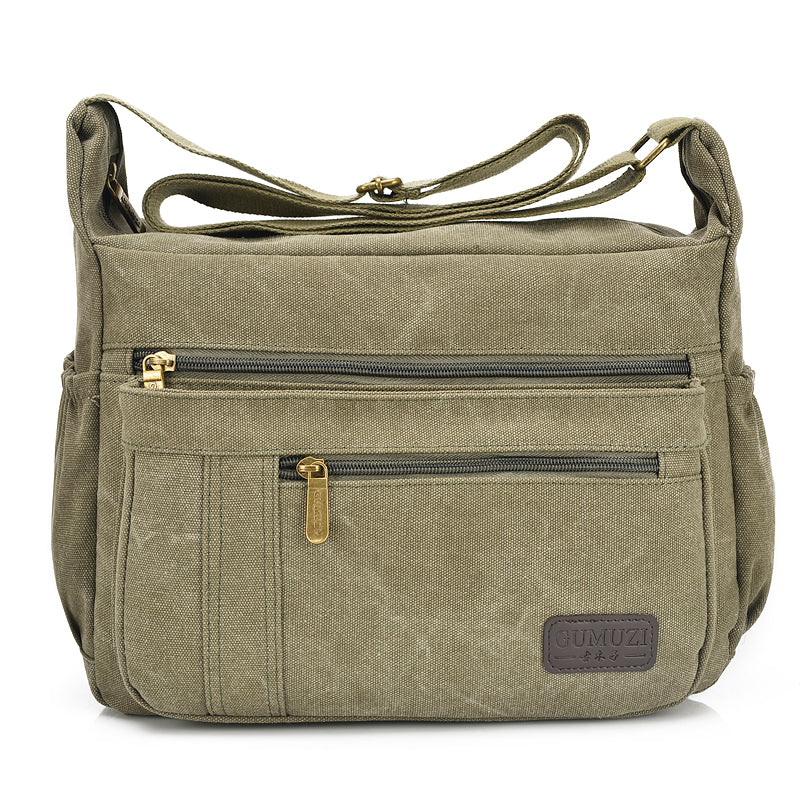 Durable canvas crossbody messenger bag with adjustable shoulder sling strap for daily commuting — view 5