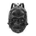 3D skull backpack in black water-resistant PU leather with adjustable shoulder straps and top handle
