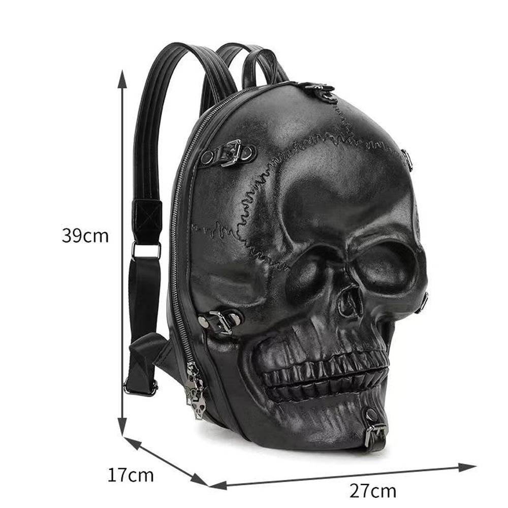 3D skull backpack in black water-resistant PU leather with adjustable shoulder straps and top handle — view 4