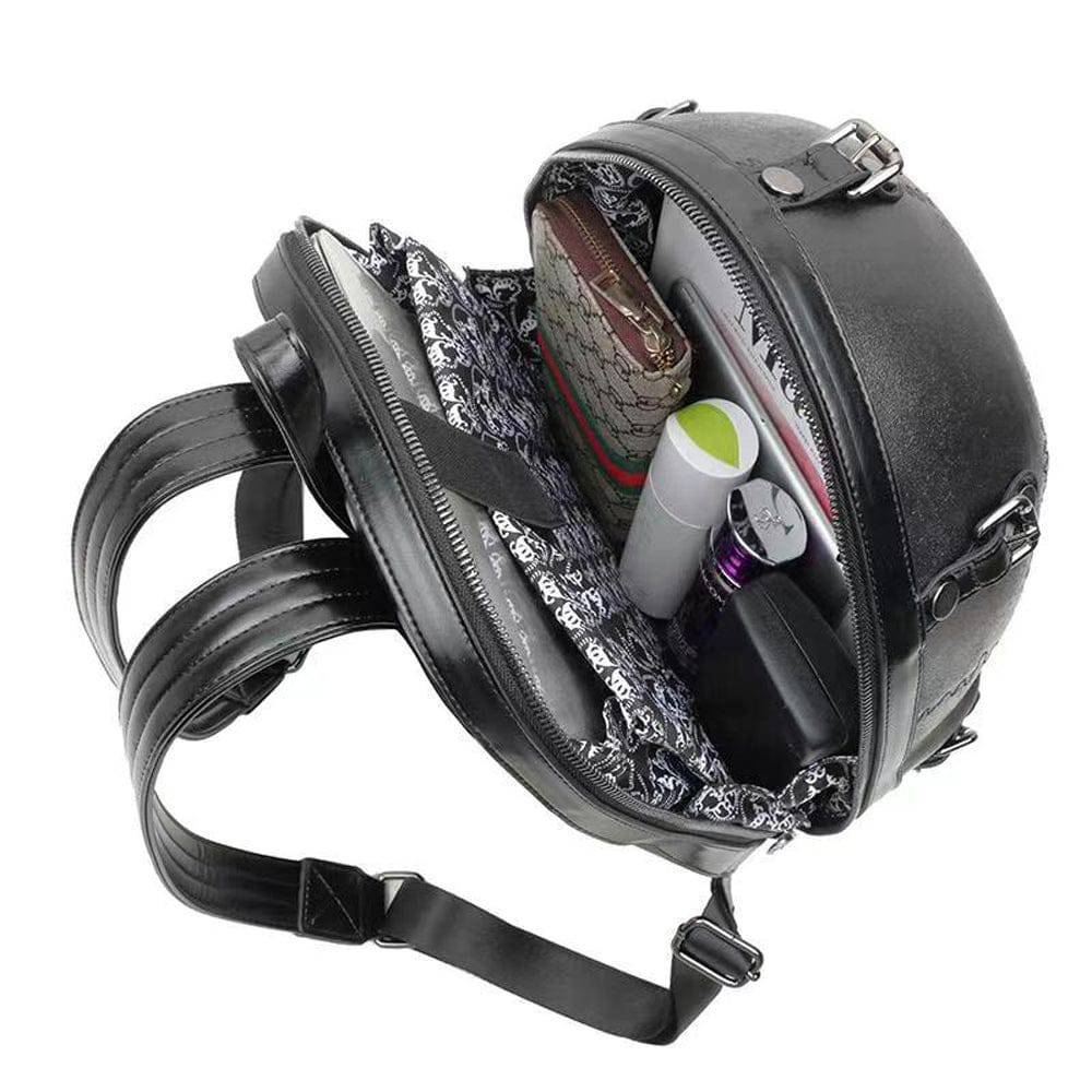 3D skull backpack in black water-resistant PU leather with adjustable shoulder straps and top handle — view 5