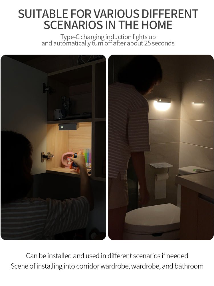 Smart motion magnetic wall light emitting a warm white glow mounted on a modern wall — view 4