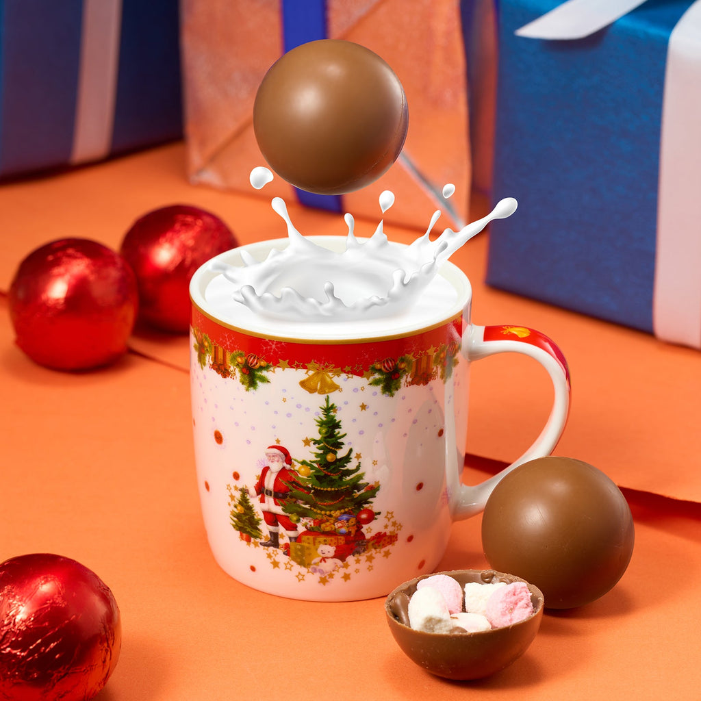 Set of sixteen snowman hot chocolate bombs with milk chocolate, caramel, and fluffy mini marshmallows. — view 3