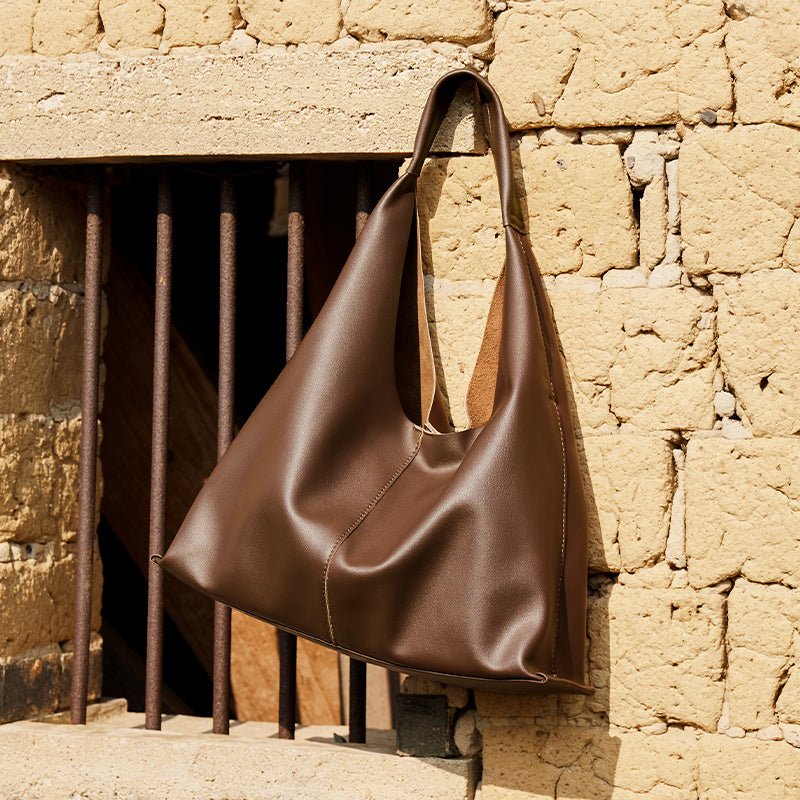 Soft slouch genuine leather oversized tote bag with comfortable shoulder strap and minimalist design — view 5