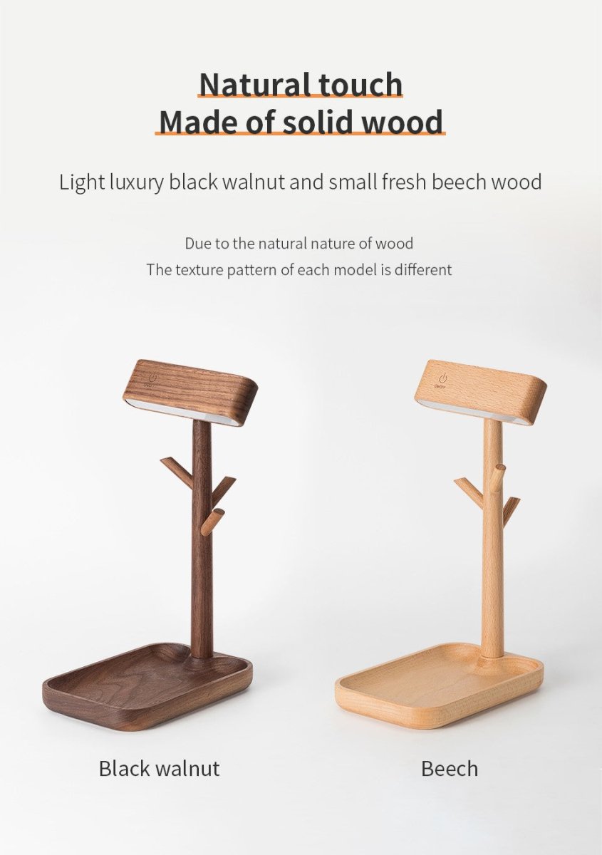 Solid Wood Detachable LED Small Table Lamp with Rack Organizer-1