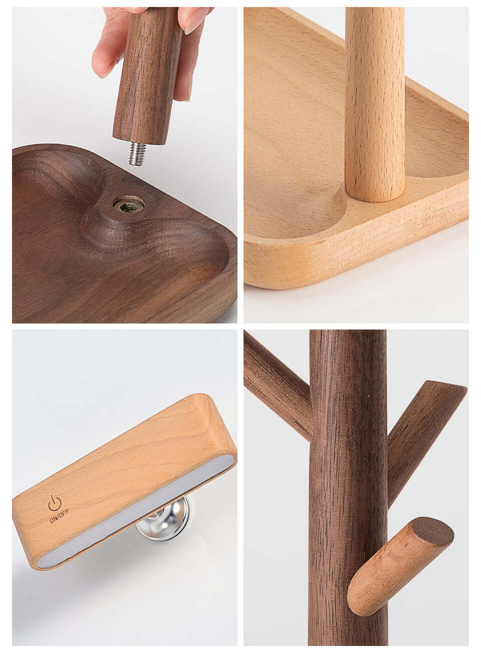 Solid Wood Detachable LED Small Table Lamp with Rack Organizer-3