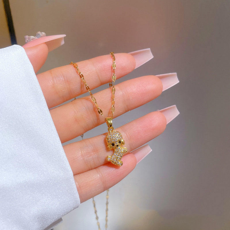 Sparkling diamond puppy pendant necklace adorned with shimmering stones on a delicate chain — view 5