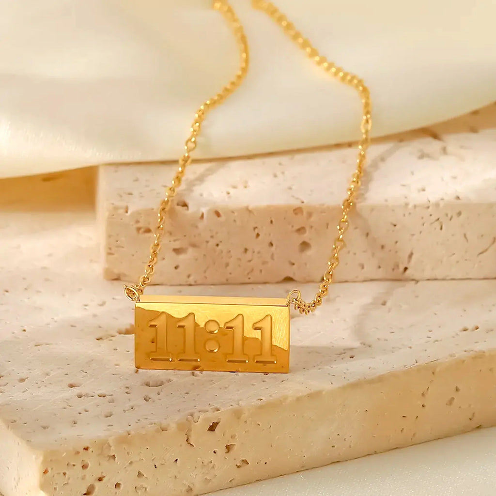 1111 angel number necklace featuring a polished minimalist pendant and an adjustable hypoallergenic chain — view 3