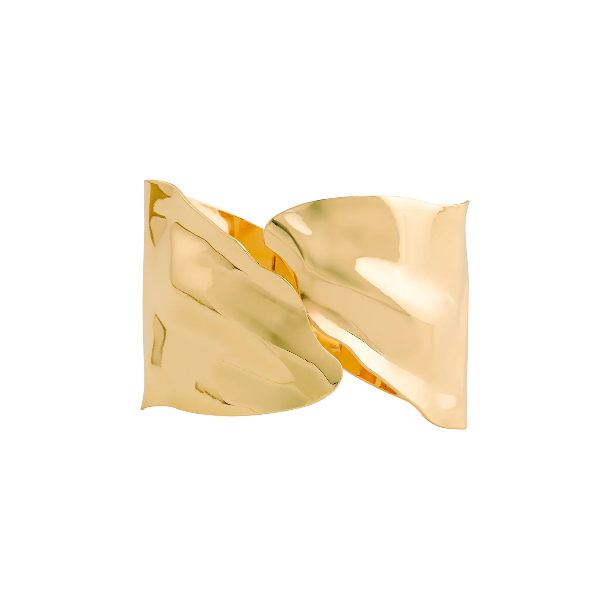 Gold sculpted cuff bracelet with bold contemporary design and smooth polished metallic finish — view 3