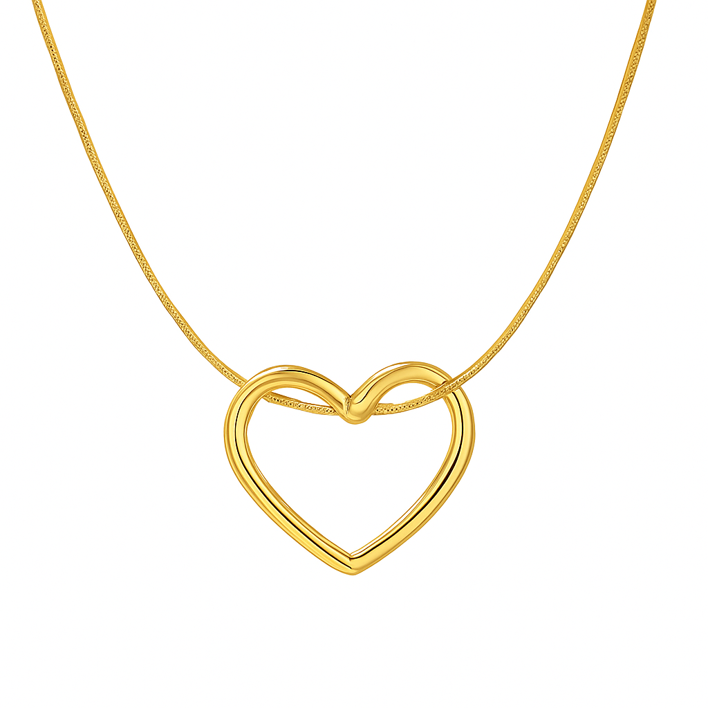 Heart pendant necklace in 18k gold plating with a delicate adjustable chain and polished finish