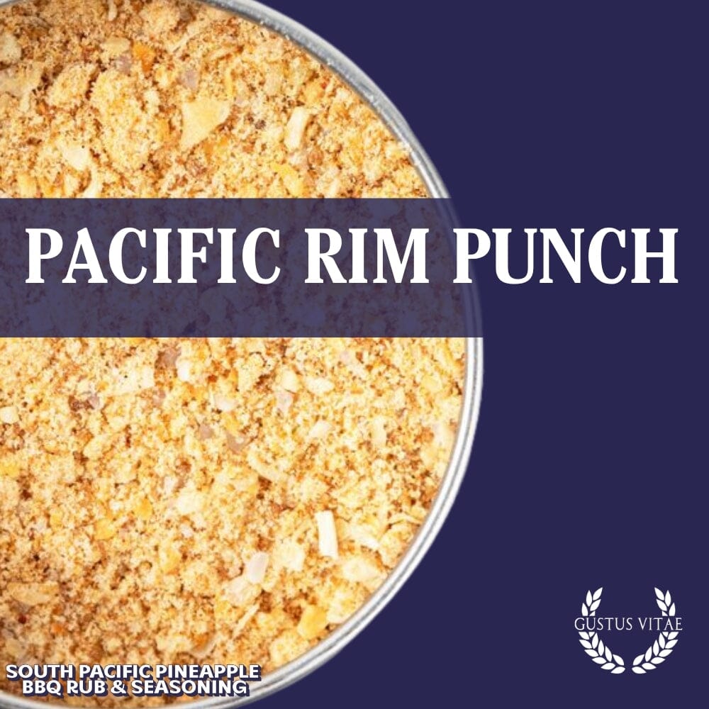 South Pacific Pineapple BBQ Rub gourmet seasoning blend in a premium round metal tin container — view 2