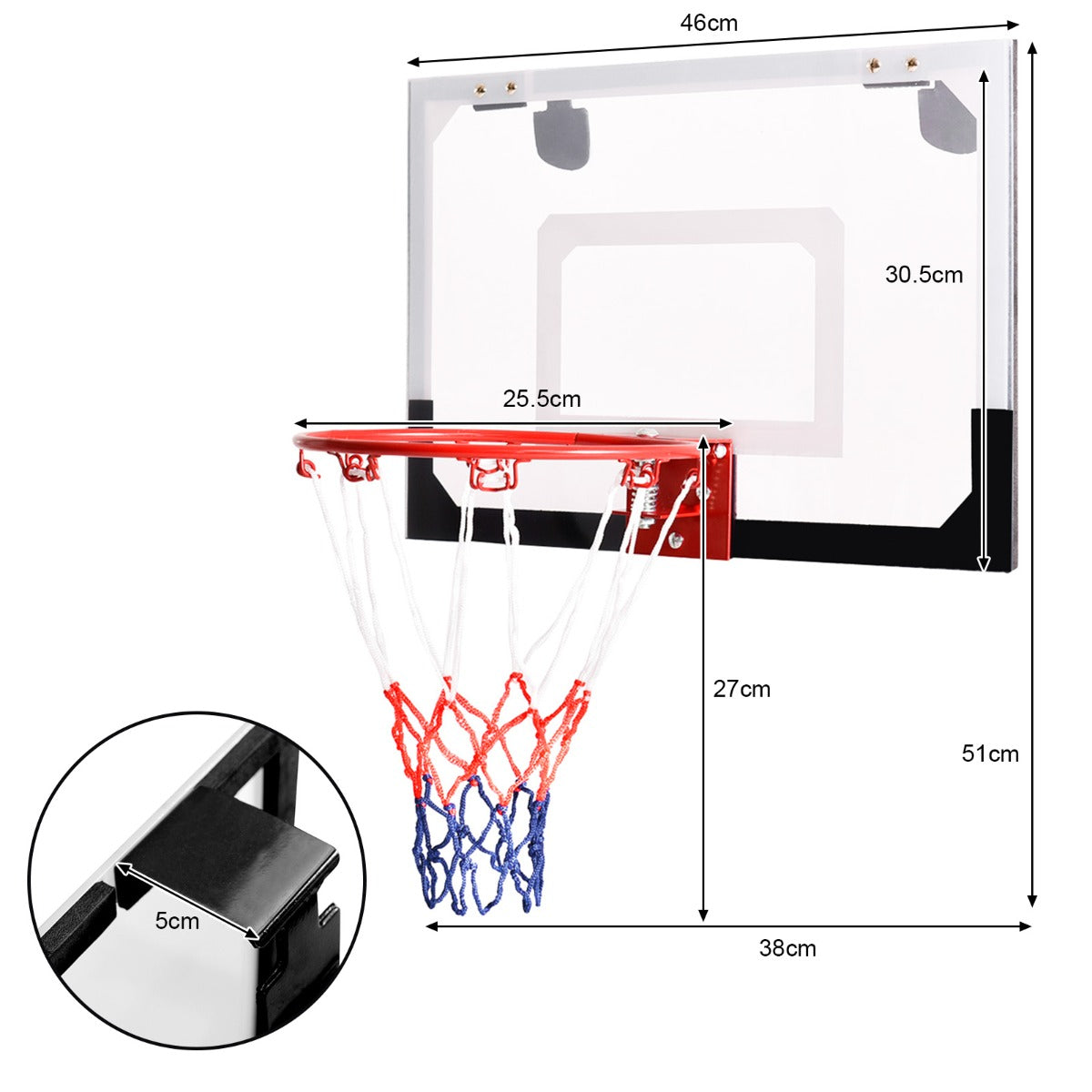 Mini indoor basketball hoop set with shatterproof backboard, heavy-duty metal rim, ball, and pump. — view 4