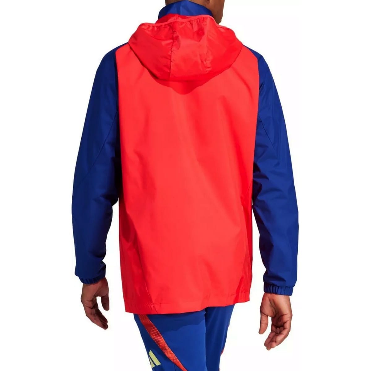 Authentic Spain soccer training rain jacket by Adidas with foldable hood and official FEF crest — view 3