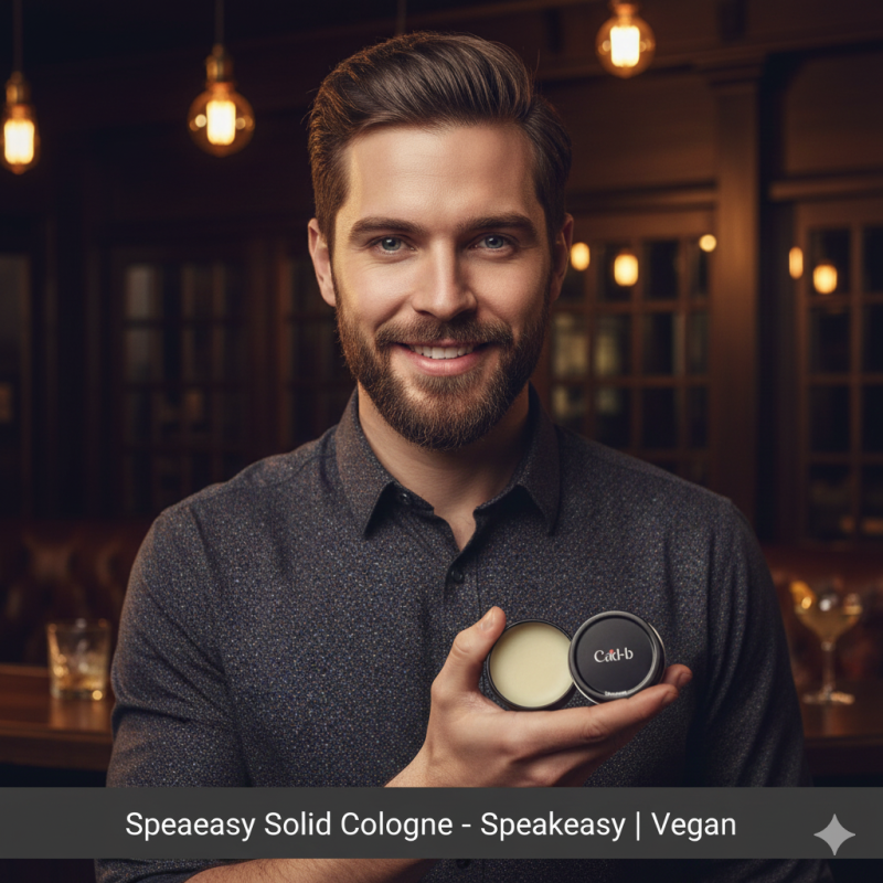 Speakeasy solid cologne in a compact travel tin, natural vegan men's fragrance balm. — view 2