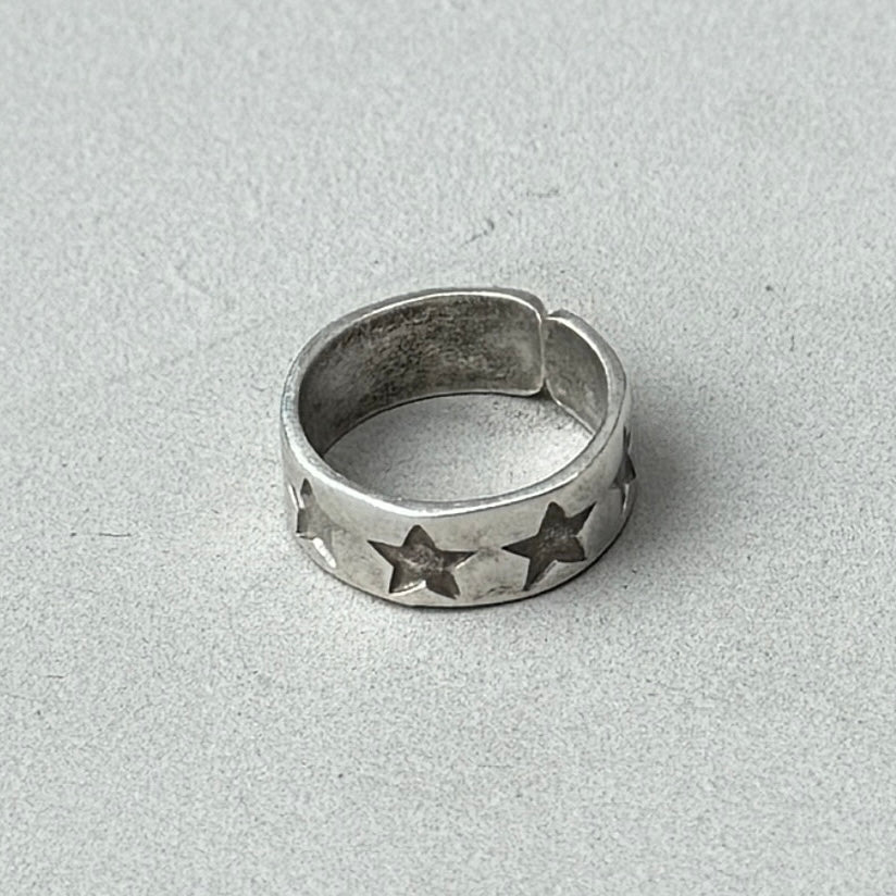 Stamped Stars Silver Band Ring-0