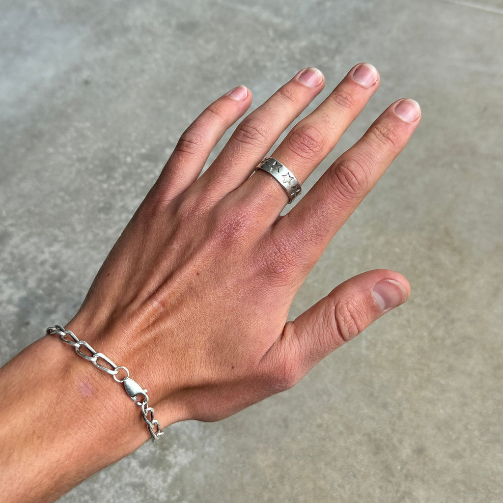 Stamped Stars Silver Band Ring-2