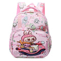 Labubu kids backpack in water-repellent oxford cloth featuring a large front pocket and mini wallet