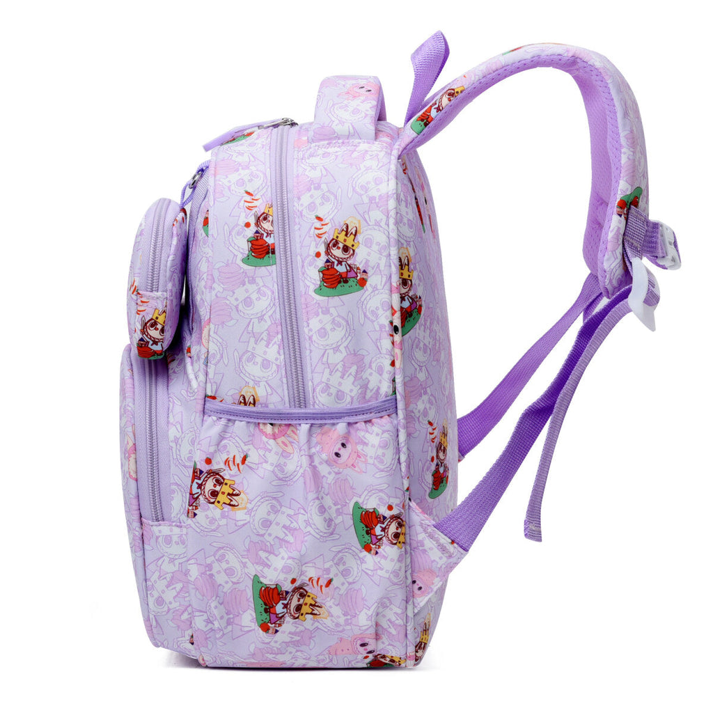 Labubu kids backpack in water-repellent oxford cloth featuring a large front pocket and mini wallet — view 3