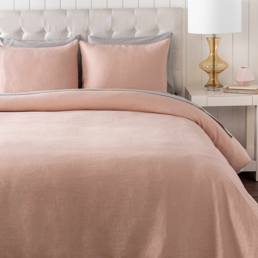 Estaca blush pink 100% linen bedding set in a traditional and farmhouse style bedroom setting — view 5