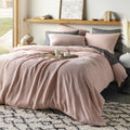Estaca blush pink 100% linen bedding set in a traditional and farmhouse style bedroom setting