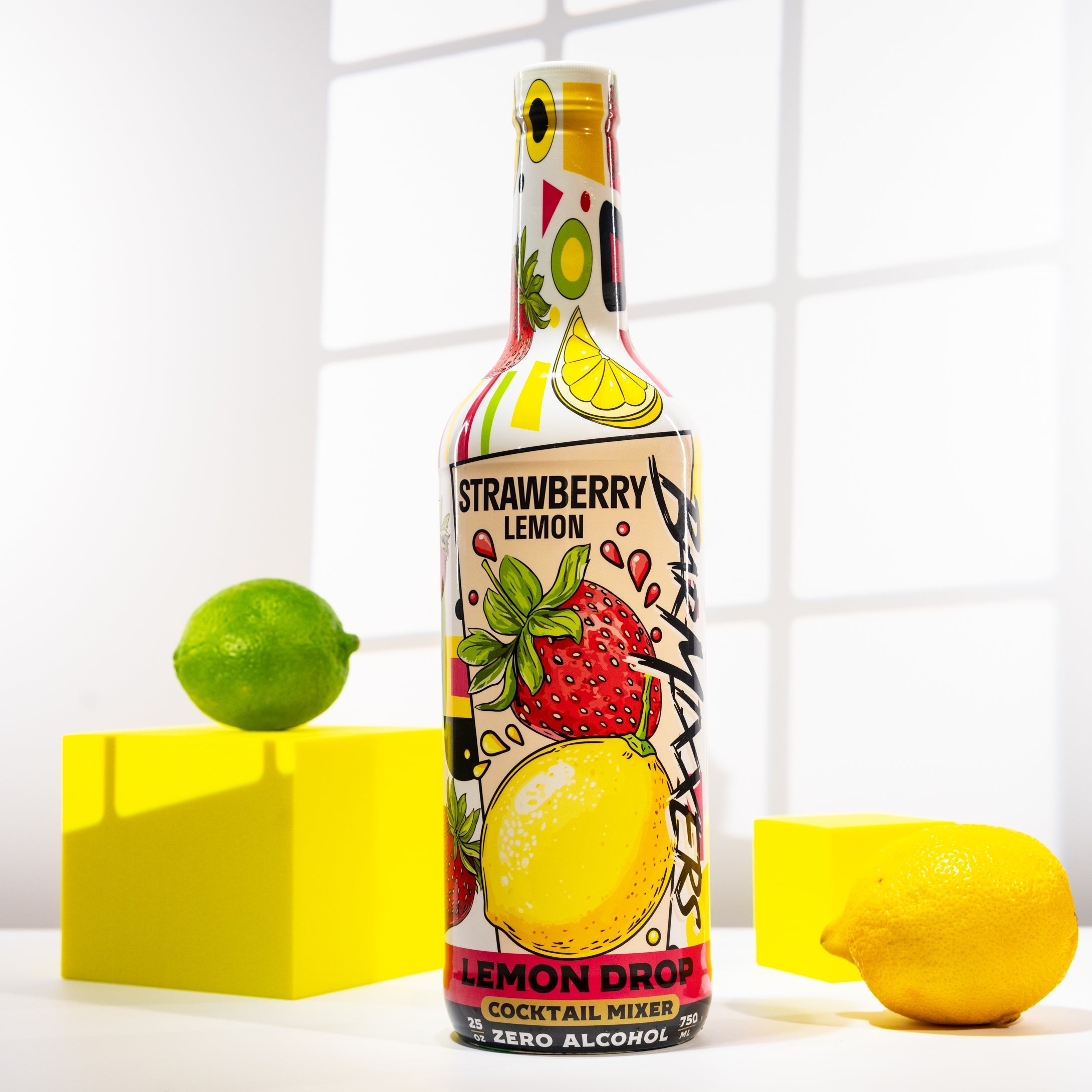 750ml bottle of Strawberry Lemon Drop cocktail mixer for premium home bar and beverage creations.