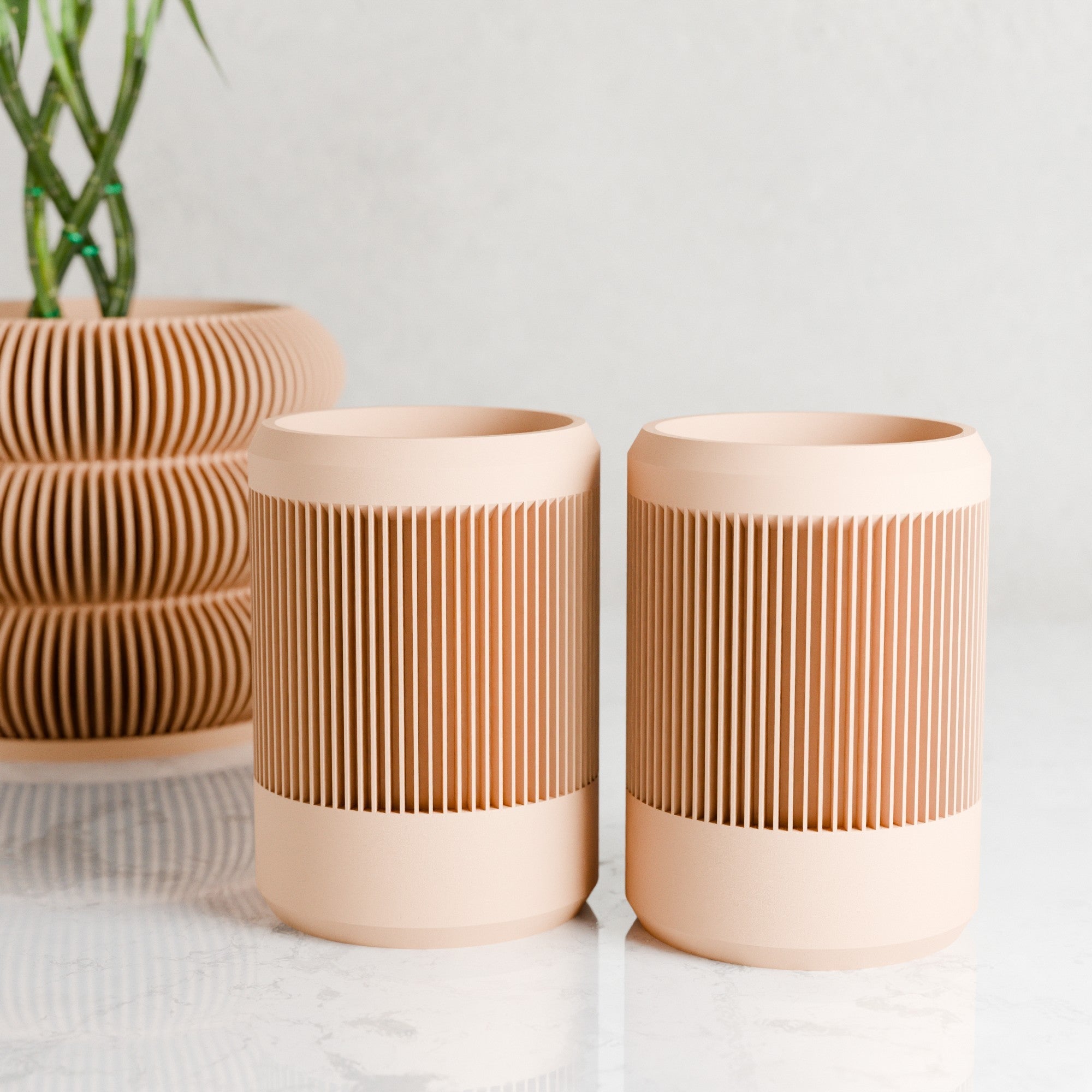 STREAM ribbed minimalist pencil holder and succulent planter in modern contemporary design for home office. — view 5