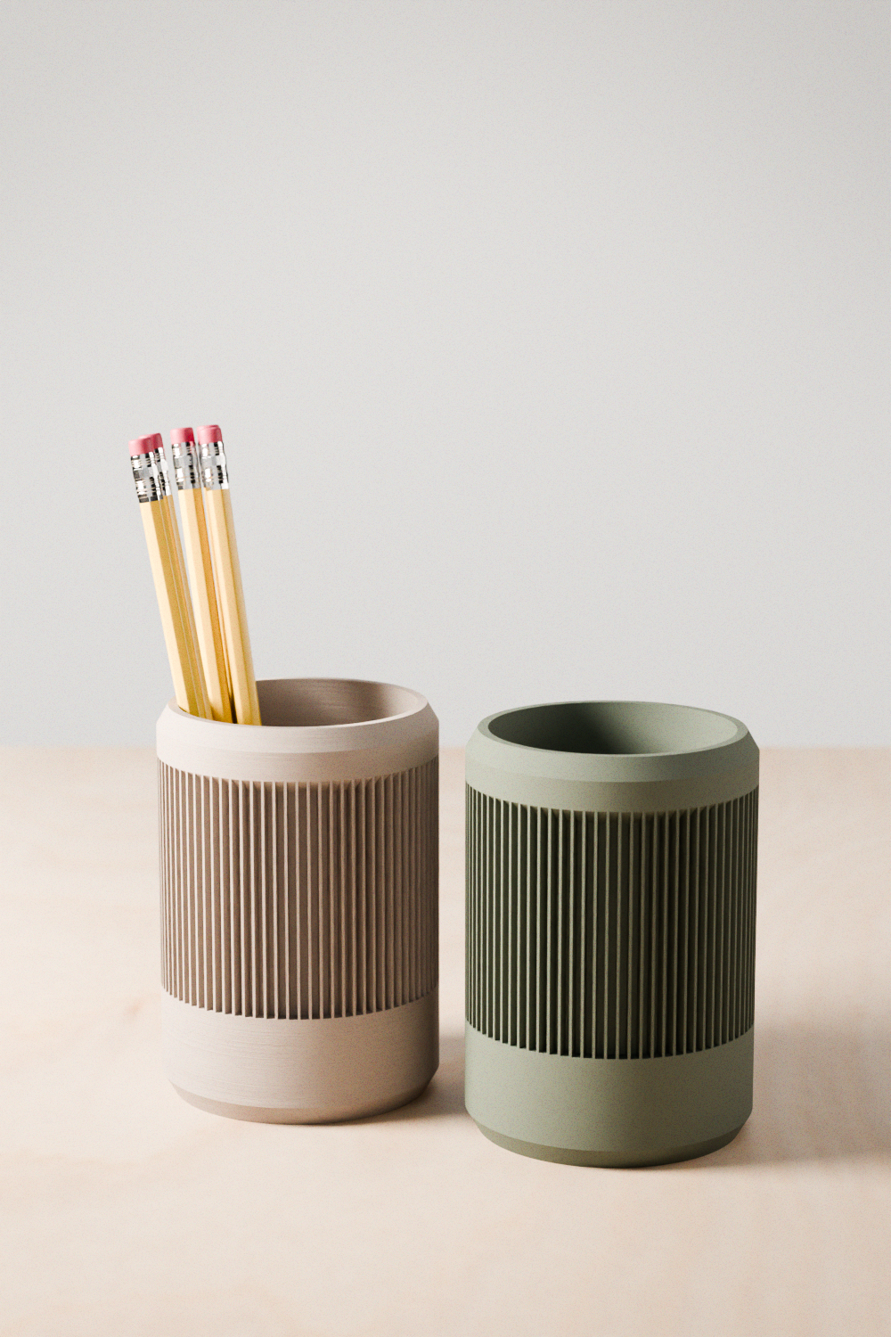 STREAM ribbed minimalist pencil holder and succulent planter in modern contemporary design for home office.