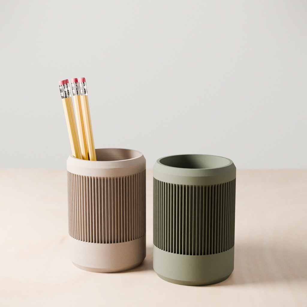 STREAM ribbed minimalist pencil holder and succulent planter in modern contemporary design for home office. — view 2
