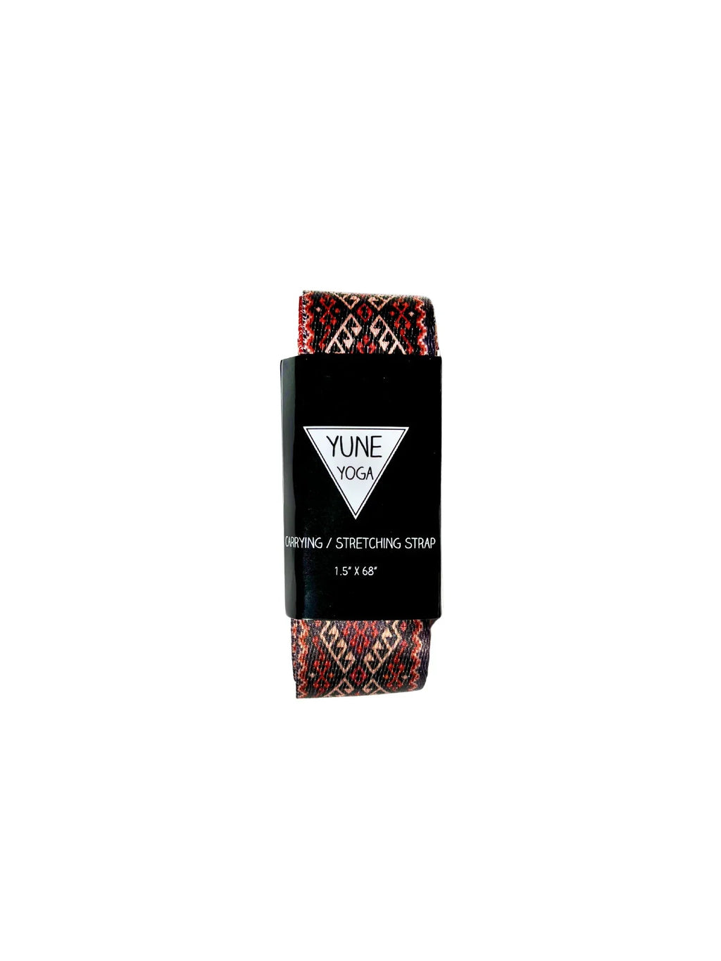 Warm red organic cotton yoga strap with metal D-ring buckles rolled up for studio practice — view 3