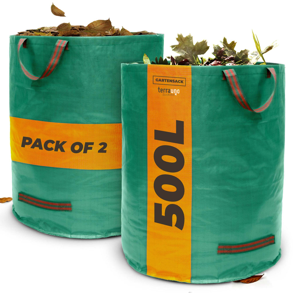 TerraUno heavy duty foldable garden waste bag made of durable woven plastic with carrying handles — view 3
