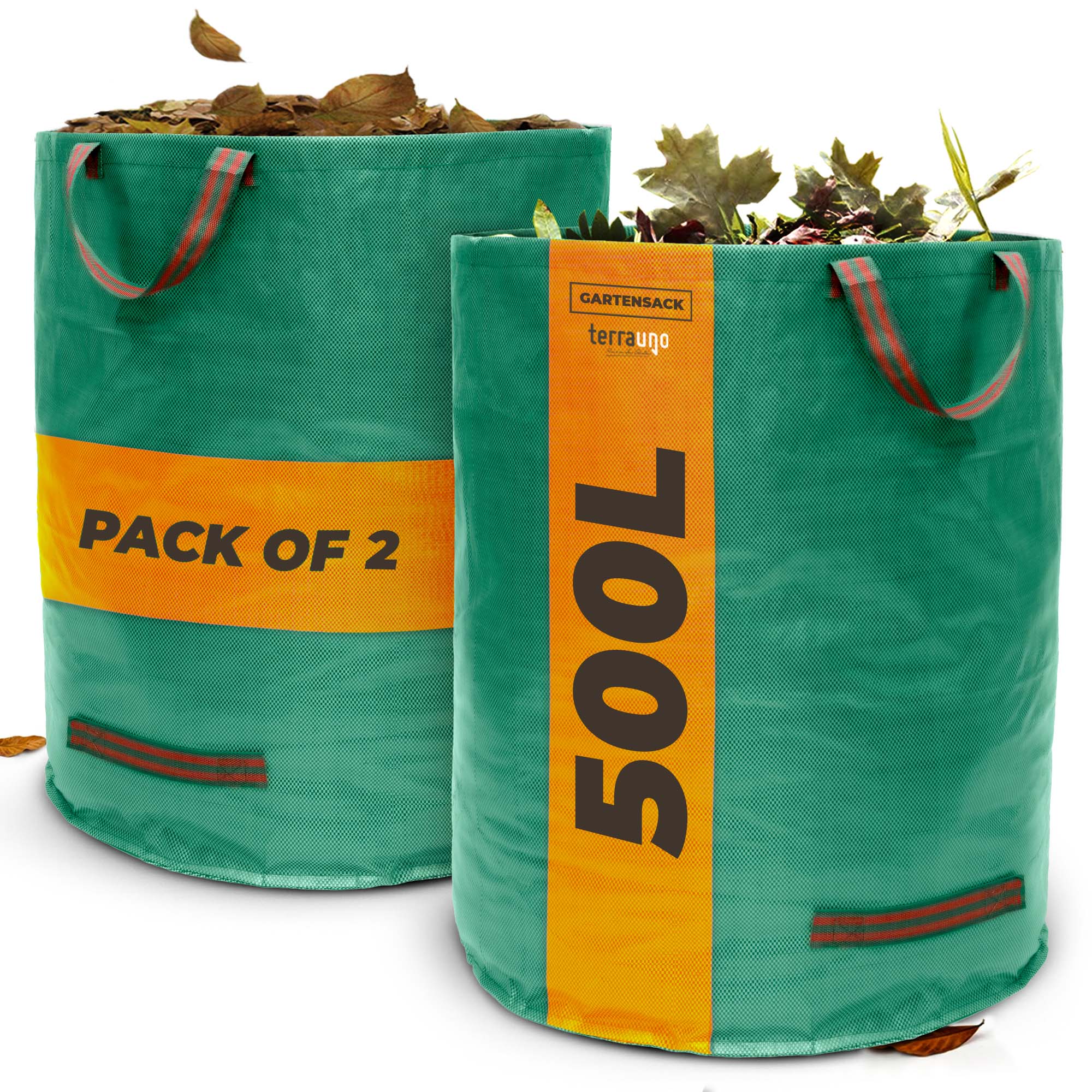 TerraUno heavy duty foldable garden waste bag made of durable woven plastic with carrying handles — view 3