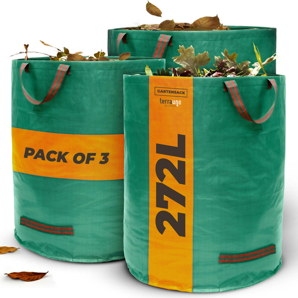 TerraUno heavy duty foldable garden waste bag made of durable woven plastic with carrying handles