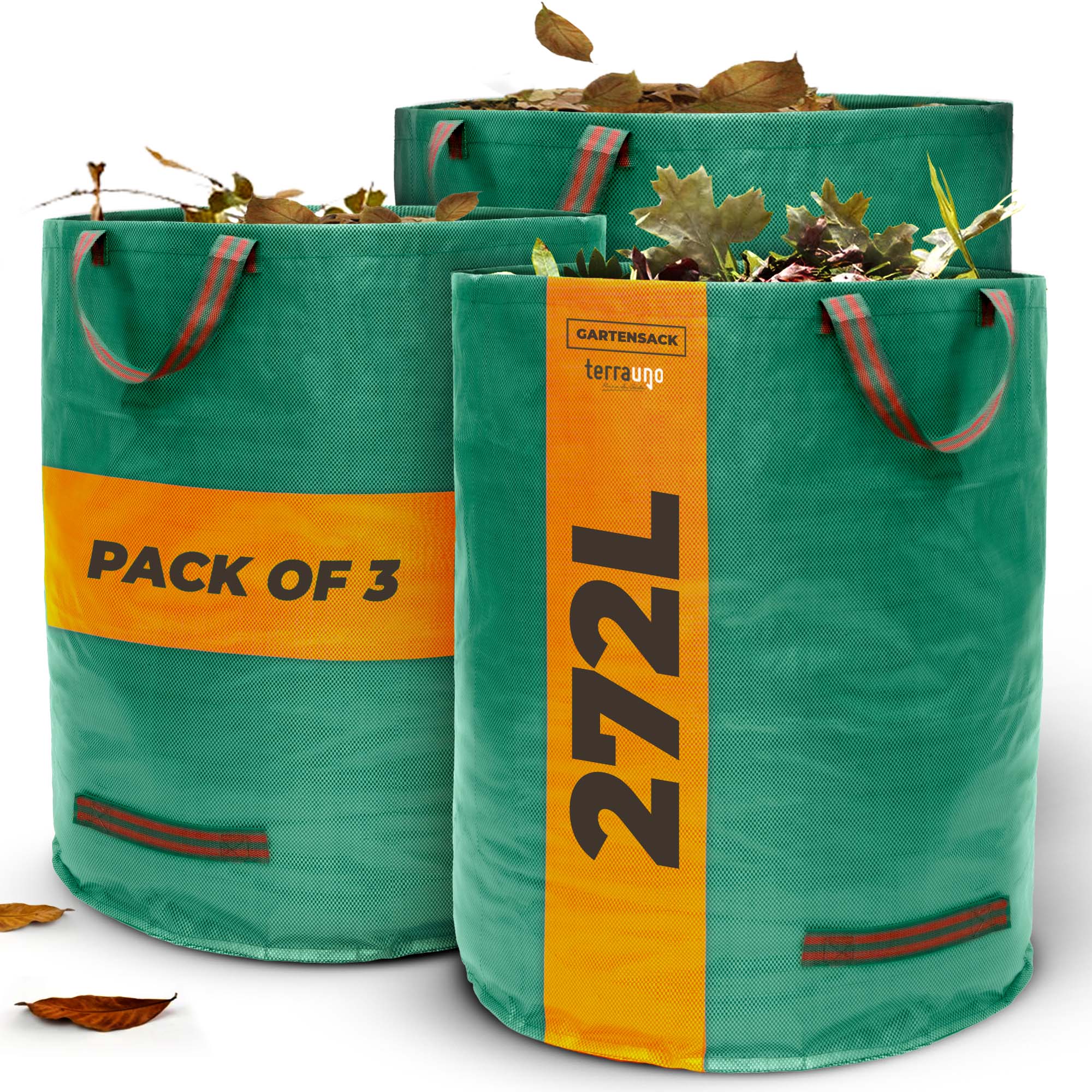 TerraUno heavy duty foldable garden waste bag made of durable woven plastic with carrying handles