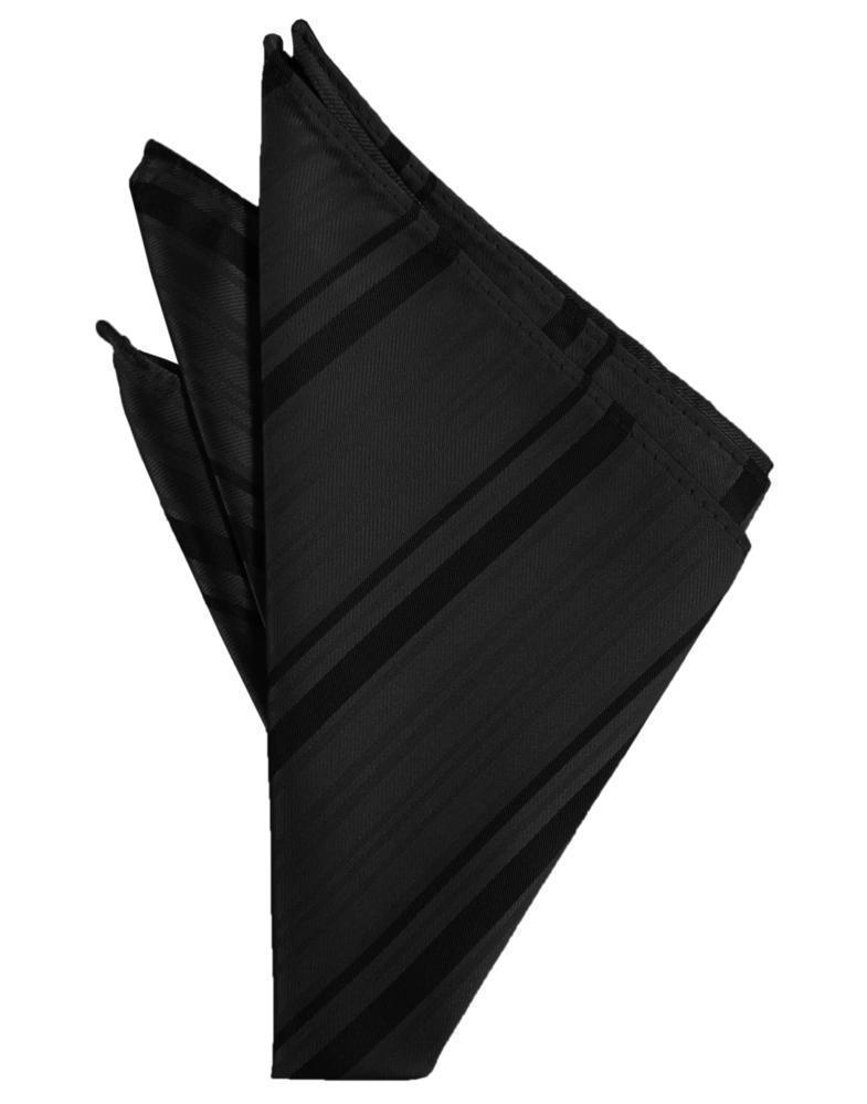 Striped satin pocket square in assorted colors elegantly folded for formal men's suits and tuxedos