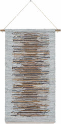 Statenville woven leather wall hanging in neutral earth tones suspended from a wooden rod