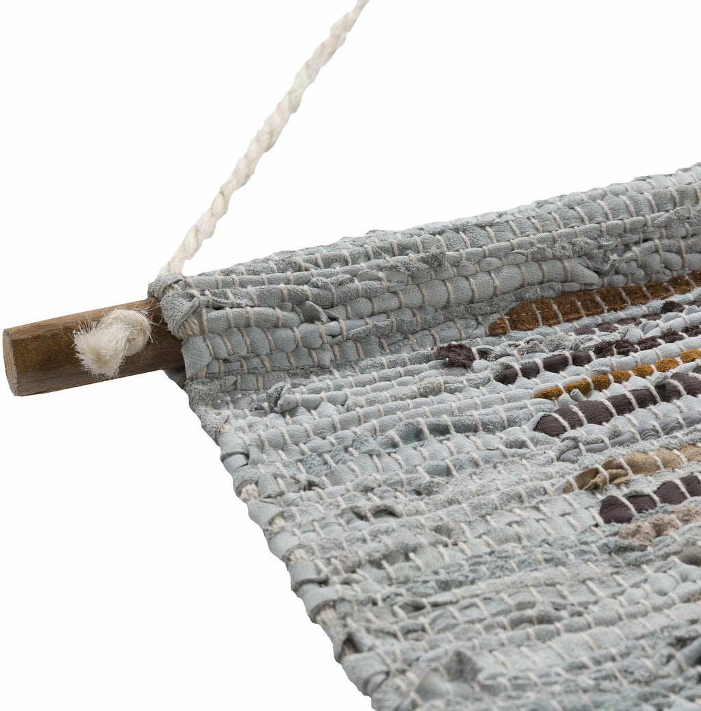 Statenville woven leather wall hanging in neutral earth tones suspended from a wooden rod — view 3