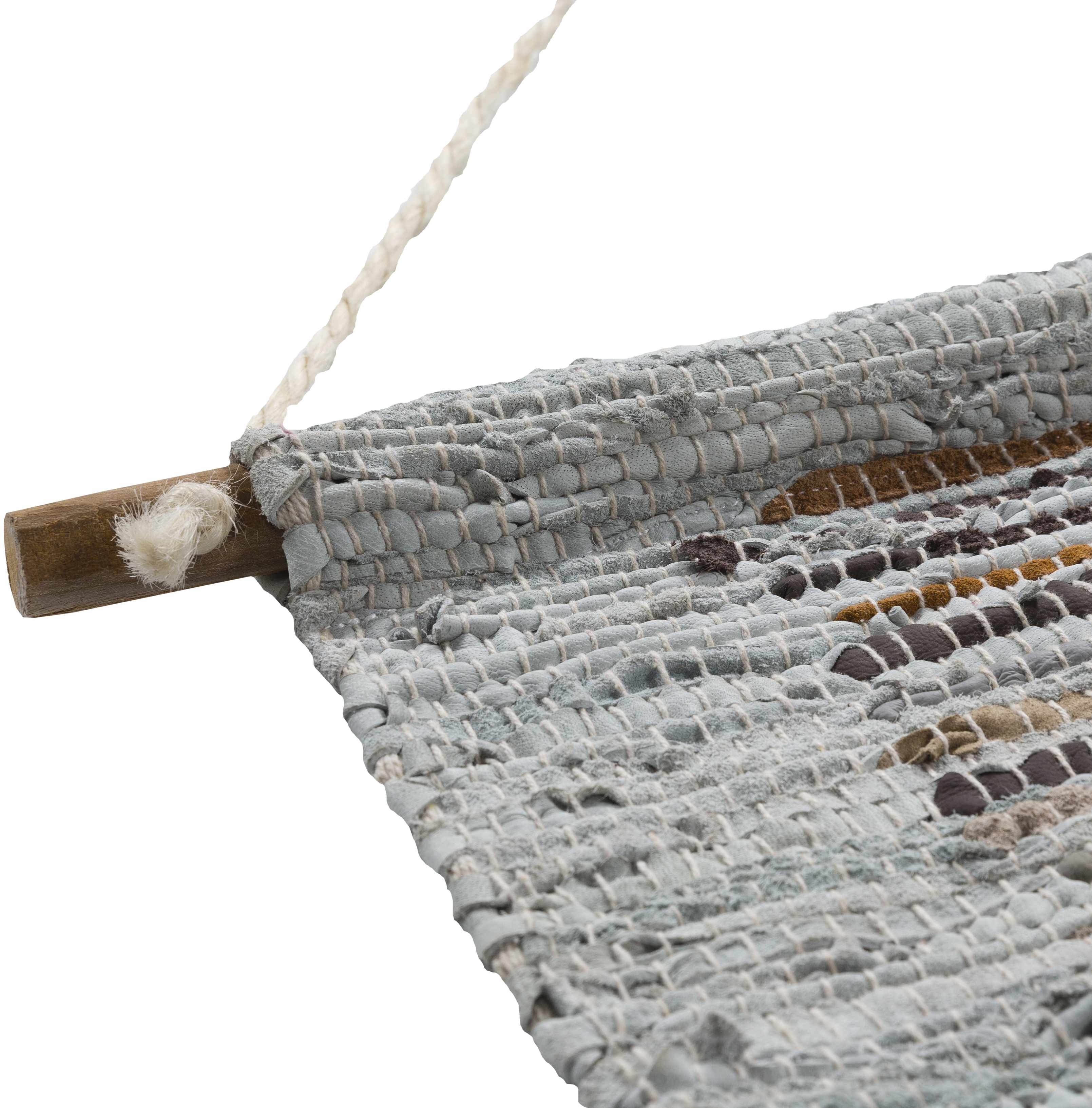 Statenville woven leather wall hanging in neutral earth tones suspended from a wooden rod — view 3