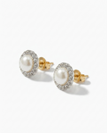 Diamond Pearl Stud Earrings-0
