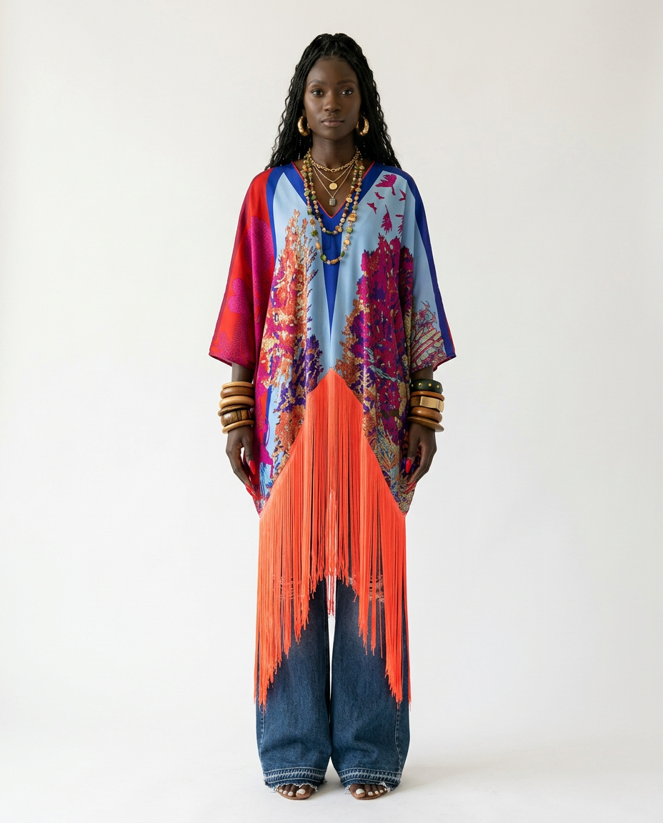 Spirited Tassel Print Maxi Kaftan-2