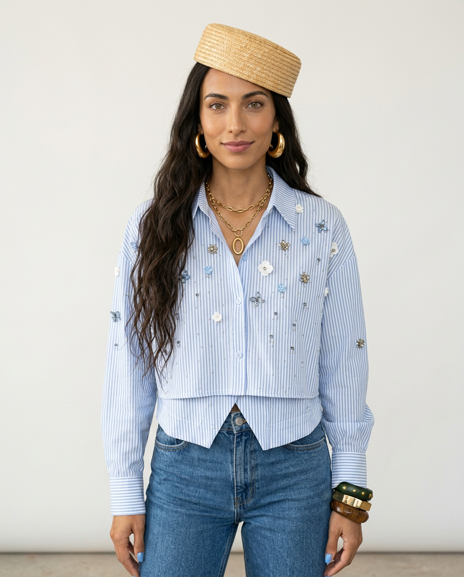 Radiant Striped Rhinestone Blouse-4