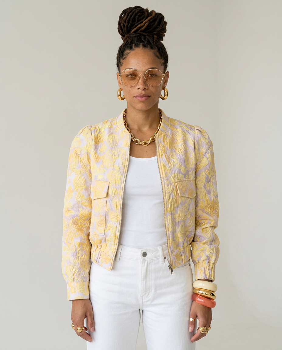 Vibrant Patterned Cropped Bomber Jacket-3