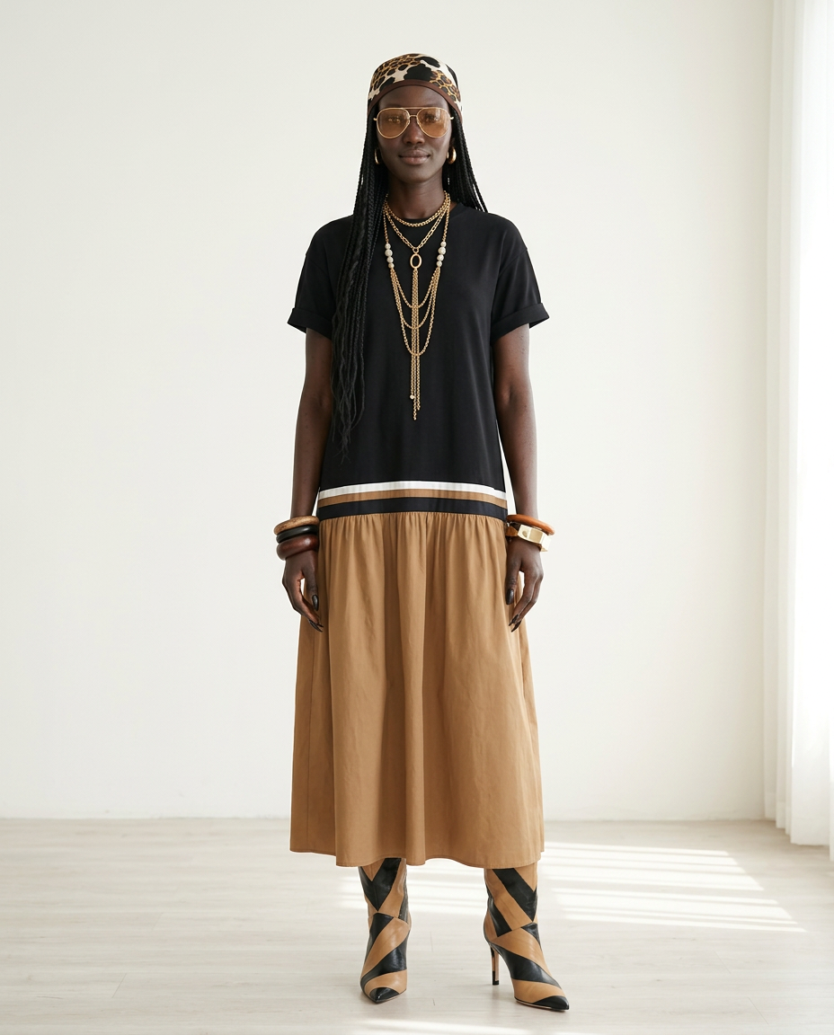 Grounded Patchwork Loose Maxi Dress-1