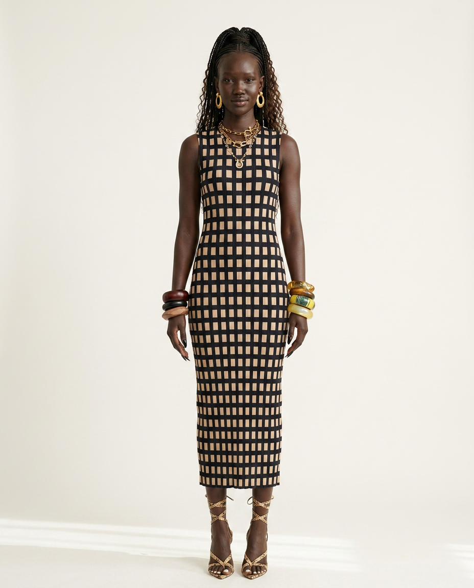 Radiant Pleated Plaid Midi Dress-3