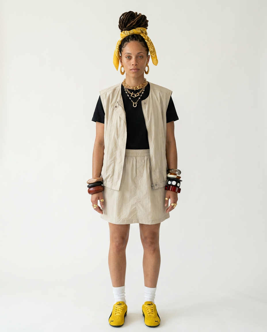 Grounded Polyester Loose Vest Skirt Set-3