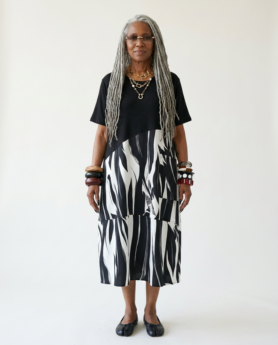 Boundless Patchwork Ink Print Dress-1